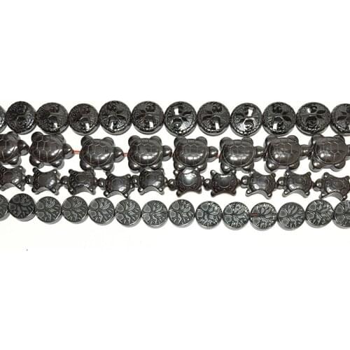 Noter Natural Hematite Stone Beads For Jewelry Making Cute Tortoise Tree of Life Black Beads For DIY Bracelet Necklace Wholesale