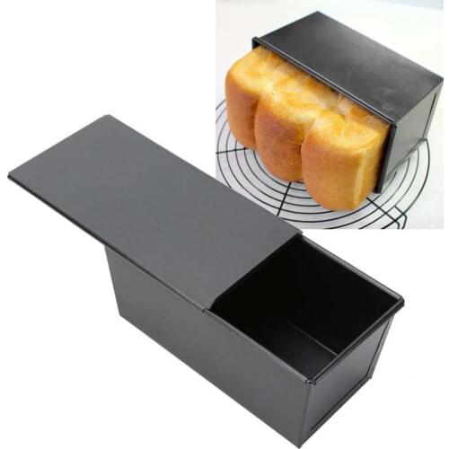 Black Non-Stick Toasts Box Carbon Steel Cake Bread Loaf Baking Mould with Lid Kitchen Bakeware