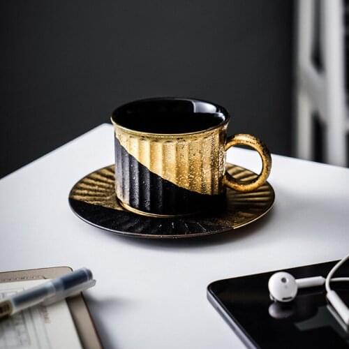 Black Gold Cool Cups Art Ceramic Mug Vintage Espresso Tea Cups Coffee Cup with Saucer High Quality Tazas Desayuno Tea Cup Set
