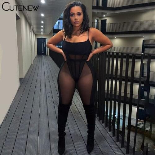 Cutenew Mesh Patchwork Two Piece Sets Womens Outfits Bodysuits Leggings See Through Y2K Tracksuit Streetwear Sexy Night Clubwear