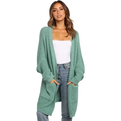 Long Cardigan Sweater Autumn Winter Women Knitted Long Sleeve Clothing Women Green Basic Knitwear Fashion 2020 Womens Sweaters