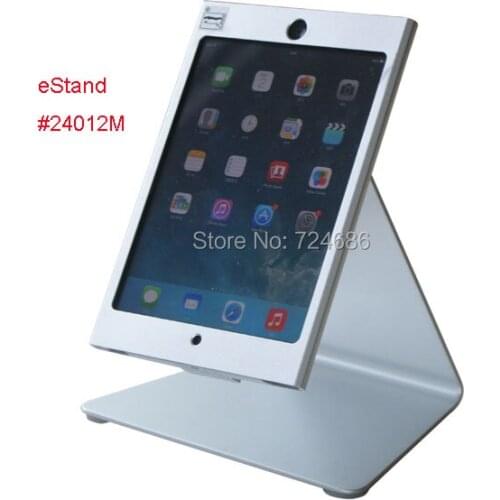 For mini ipad desktop kiosk/ security display at hotel or bank / lock metal frame stand on table screw on countertop
