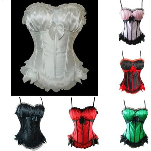 Women 6 Color Satin Lace Sling Sexy Overbust Corset Body Sculpting Tops S-6XL