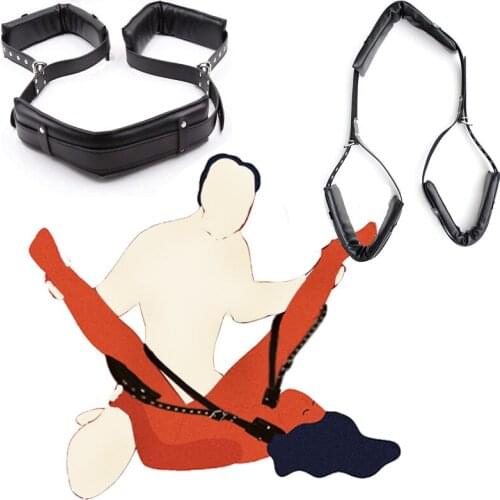 Erotic Leather Padded Thigh Sling Spreader For Sex Open Leg Ankle Neck Cuff Bondage Sex Swing Couple BDSM Sex Position Aid Strap