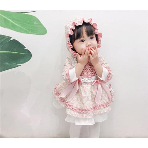 Spanish Baby Dress Spanish Baby Dress Turkish Lolita Children Dresses With Hat Floral Pattern Birthday Party Newborn Clothes