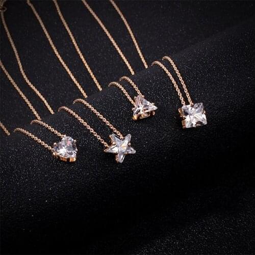 Heart Star Triangle Necklace with Heart Inlaid Lettering Necklace for Women Wedding Engagement Party Jewelry