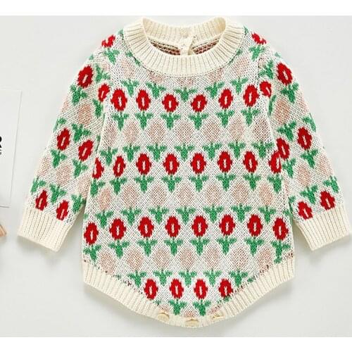 New 2020 Newborn Girls Jumpsuits Clothes Knitted Long Sleeve Children Rompers Autumn Winter Baby Girls Printing Rompers