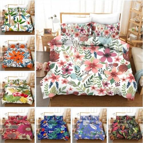 Tropical Flowers Bedding Set Leaf Print Duvet Cover Set for Women 3pcs Plant Themed Comforter Cover Twin Full Queen Bettwäsche