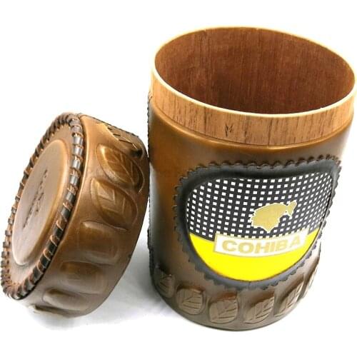 COHIBA Cedar Wood Cigar Humidor Box Travel Cigar Brown Leather Case Portable Cigars Tube Case With Hygrometer Humidifier