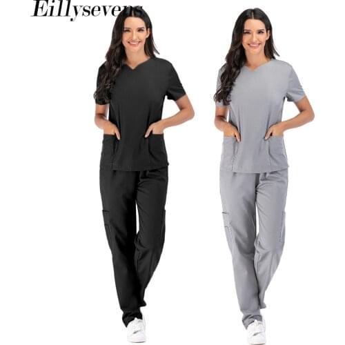 Women Men Uniform Set Suit Short Sleeve V-neck Tops+pants Nursing Working Cosplay Clothes Overall Lady Clothing