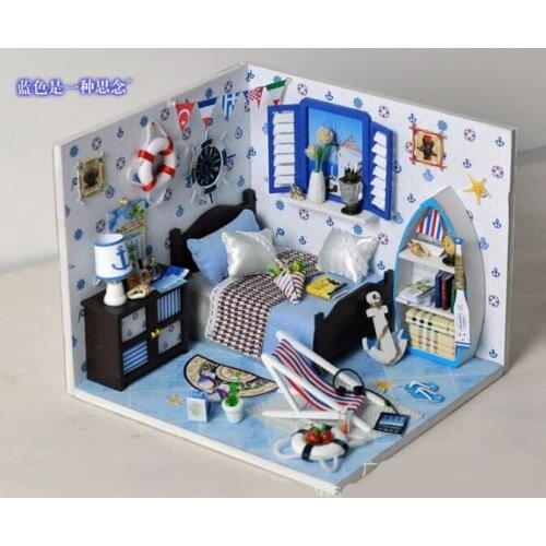 Summer ocean sailors sea house light DIY Wooden Miniatura Doll House Furniture Handmade 3D Miniature Doll kids of Toys Gifts