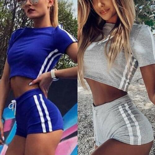 Summer Women Sports Set Crop Top Shorts Outfit GYM Running Tracksuit Casual Sexy Slim Soft Solid Lady Fitness Clothes Set