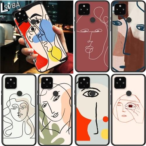 Minimalist Face artwork sketch Shockproof Cover for Google Pixel 5 4 4A XL 5G Black Phone Case Shell Soft Fundas Coque Capa