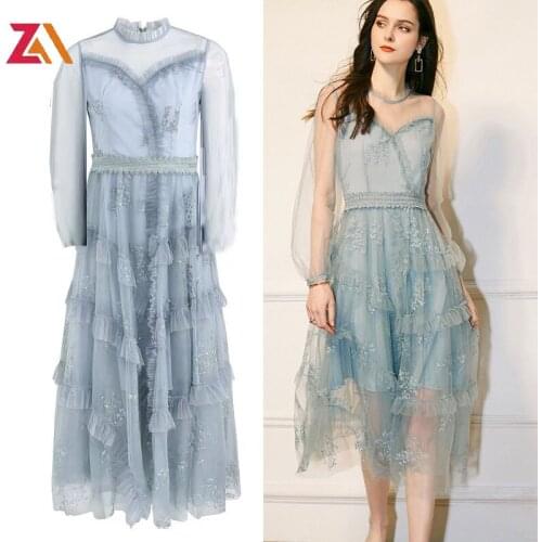 ZALady fashion elegant ruched midi mesh dresses women clothes ruffles chic french plus size embroidery ladies party dress female