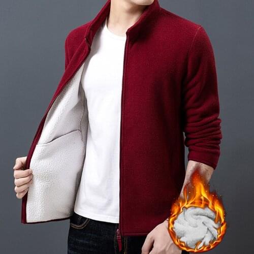 Men Autumn Winter Stand Collar Long Sleeve Coat Plush Warm Zip Jacket Outerwear coats and jackets men 2020