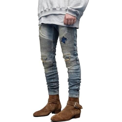 Men Jeans Fashion Stretch Hip Hop Skinny Biker Jeans Y5022