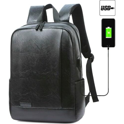 Mens PU leather backpack college student schoolbag large capacity travel waterproof business computer backpack outdoor Backpack