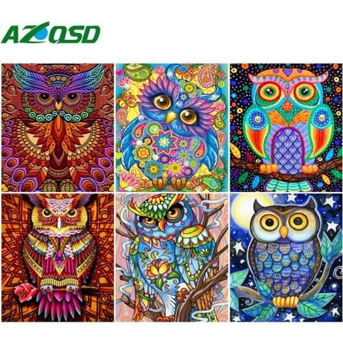 AZQSD DIY Frame Paint By Number Owl Drawing On Canvas Oil Painting By Numbers Colorful Animal Kits Handpainted Bedroom Decor