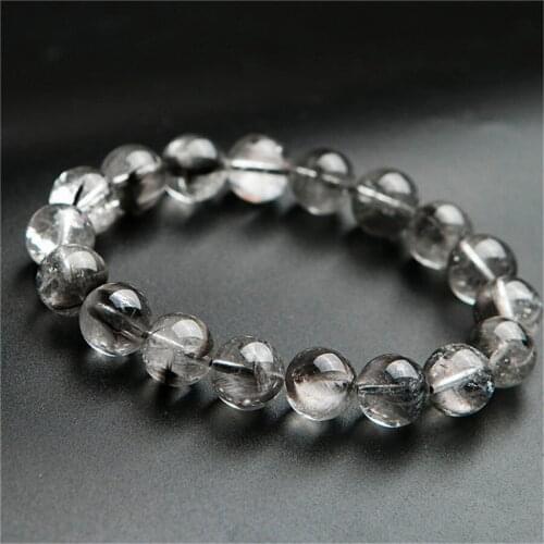 Genuine Natural Grey Needle Hair Rutilated Quartz Crystal Needle Hair Round Beads Fashion Stretch Women Bracelet 11mm