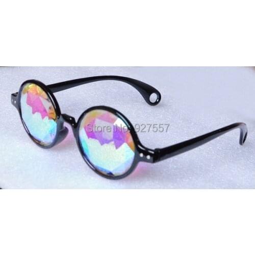Black frame kaleidoscope glasses with prism glass lens