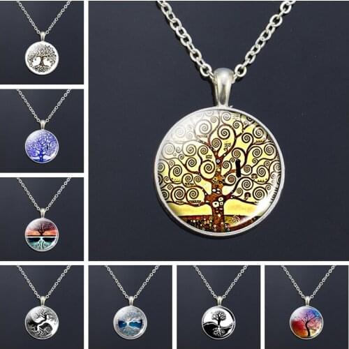 Fashion Simple Design Women Jewelry Klimt Tree of Life Glass Dome Pendant Necklace for GirlfriendGifts