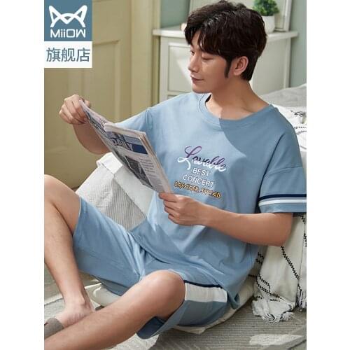 Pajama men 2021 summer new short sleeve shorts thin large size loose mens home wear two sets