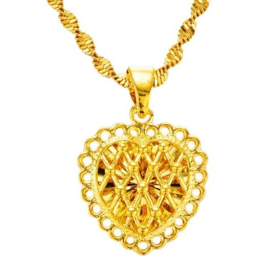 Dubai real 24K gold pendant charms for jewelry making for women 24K gold heart shape jewelry pendant necklace DIY jewelry