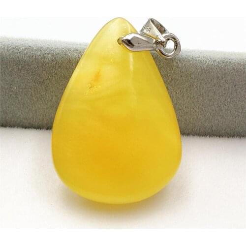 Genuine Natural Amber Yellow Gemstone Pendant 27x19x7mm Water Drop Burma Jewelry Reiki Stone AAAAAA