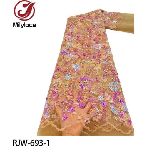 Latest French Sequins Nigerian Lace Fabrics 2021 High Quality Lace African Lace Fabric for Wedding RJW-693
