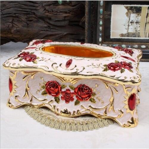 Rectangl large size rose carving tissue cover Removable tissue holder metal tissue box holder for home decoration ZJH069B
