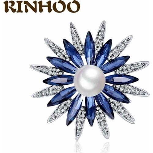 RINHOO Luxury Crystal Rhinestone Flower Brooch For Women Lady Vintage Snowflake Brooch Pins Bridal Wedding Jewelry High Quality