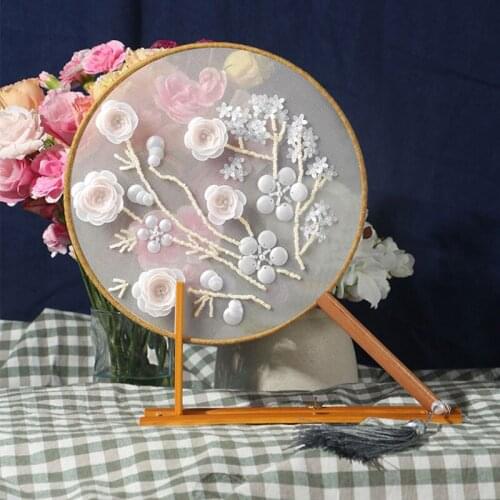 Embroidered DIY Material Box Palace round Silk Fan Adult Beginners Hand-made Beads Fan Self-Embroidered