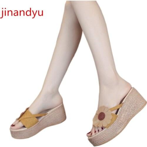7cm High Heels Platforms Flip Flops New Flower Wedges Sandals for Women Heels Fashion Woman Slipper Flip Flop Chunky Slippers