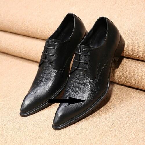 Classic mens pointed toe dress shoes lasts black genuine leather lace up oxford shoes for men male prom formal wedding flats