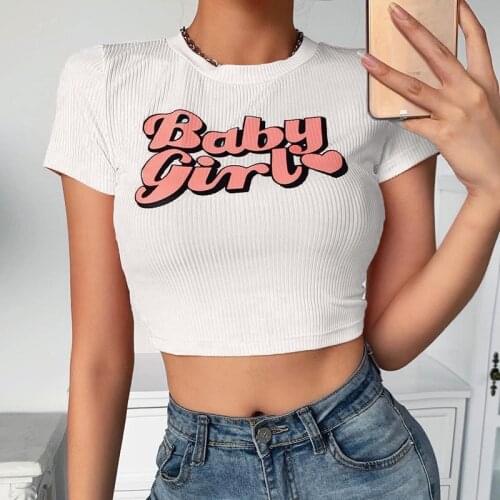 Y2K Crop Tops Women Casual Baby Girl Printted Short Sleeve Patchwork Skinny Summer T Shirt Female Streetwear Tee Tops