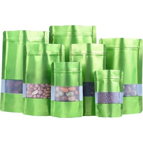 1000pcs Green Stand up aluminium foil Self seal bag with clear window plastic pouch zipper reclosable Food Storage Packaging Bag