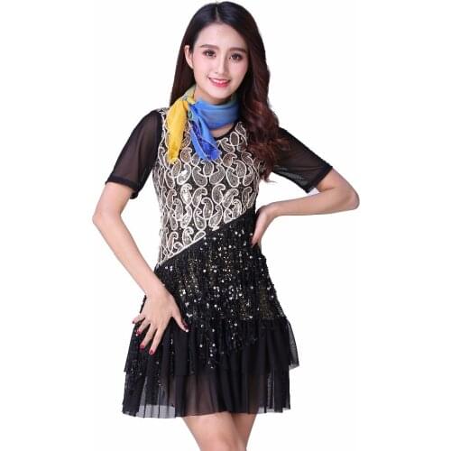 Plus Size 4XL Adult Lady Latin Dance Practice Dress V Neck Short Sleeve Sequin Metallic Fringe Dress Great Gatsby Flapper Dress