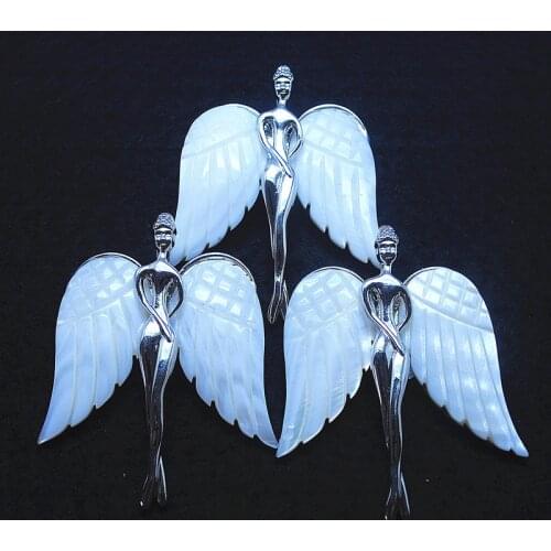 2pcs nature white shell pendants women brooch for party wearing angel with wing 65x43mm natural abalone shell hot designs goods