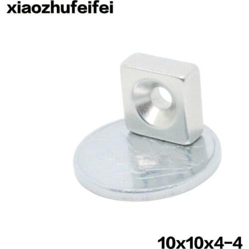 100pcs Magnetic Super Strong Block Magnets Silver Color 10x10x4mm Hole 4mm Neodymium N50 10x10x4mm 10*10*4 -4mm