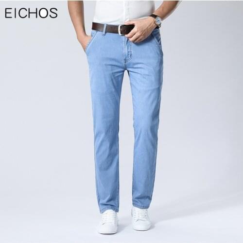 2020 New Jeans Men Summer Utr Thin Cool Casual Blue Denim Pants Male Cotton Business Straight Elasticity Jean Trousers