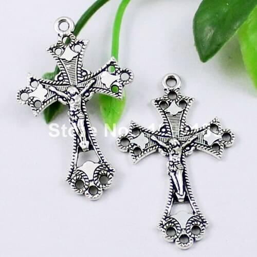 50pcs/lot Metal Zinc Alloy Silver Tone Cross with Jesus Charm Pendant For Necklace DIY Jewelry Making Accessories 37x24mm K01039