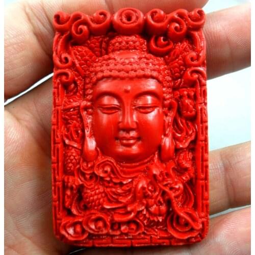 57*38MM Free shipping Chinese Red Organic Cinnabar pendant necklace Buddha hand-carve