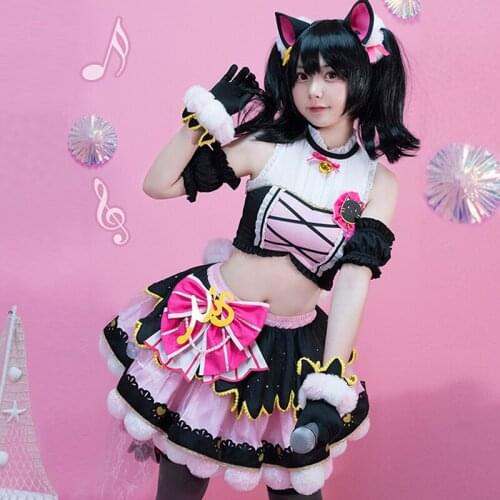 Anime Love live Cosplay Cat Double Ponytail Nico Cosplay Costume Women Cute Dancing Dress Sexy Maid Dress Halloween Uniforms