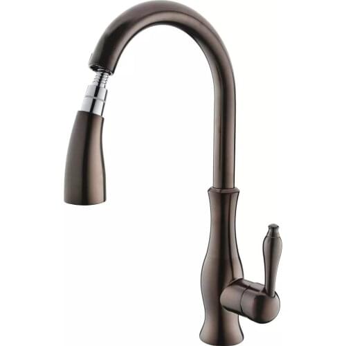 Free ship Single Hole Kitchen Faucet with Pull Out Spray ORB oil rubbed bronze Mixer Tap Swivel Spout