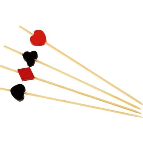 Free Shipping Party Supplies, Disposable Tableware, 120mm Cocktail Poker Bamboo Pick Poker Skewer in 4 Assorted, 100/Pack