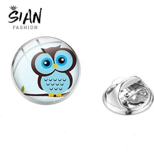 SIAN High Quality Adorkable Owl Brooches Multistyle Big Eyes Bird Photo Glass Gem Brooch Pins Metal for Children Decorated Gifts