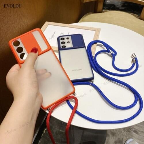Camera Protective Cover For Samsung S21 Ultra S20 Plus A42 A32 A52 A71 Note 20 Ultra F62-M62 5G Crossbody Necklace Lanyard Case
