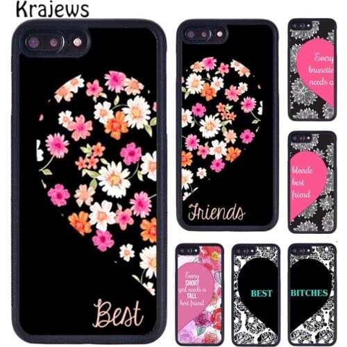 Krajews Pink Best Friends Heart Flower Matching Phone Case For iPhone X XR XS 11 12 Pro MAX 5 6 7 8 Plus Samsung S7 S8 S9 S10