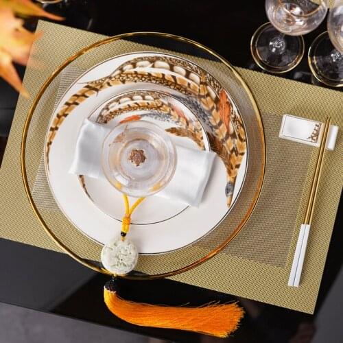 Beautiful Flowing Feathers Pattern Porcelain Tableware Set Plate Tableware Dinnerware Tableware Cutlery Set Glass Dinner Service