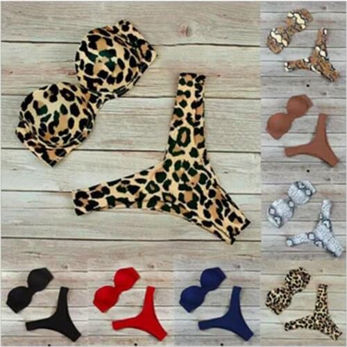 Hirigin Summer Biquinis Sexy Women Swimwear Sports Bikini Padded Bra Thong Leopard Bikinis Brazilian Swimsuit Beachwear Femme